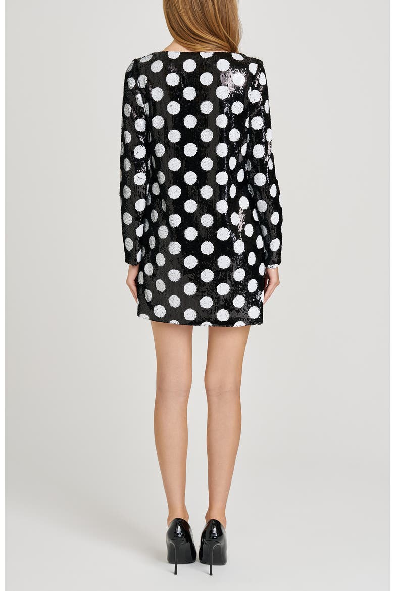 Betty Polka Dot Long Sleeve Sequin Minidress, Alternate, color, BLACK POLKA DOT