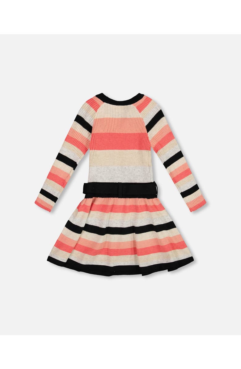 Deux par Deux Striped Knit Dress, Alternate, color, Beige, Black And Pink