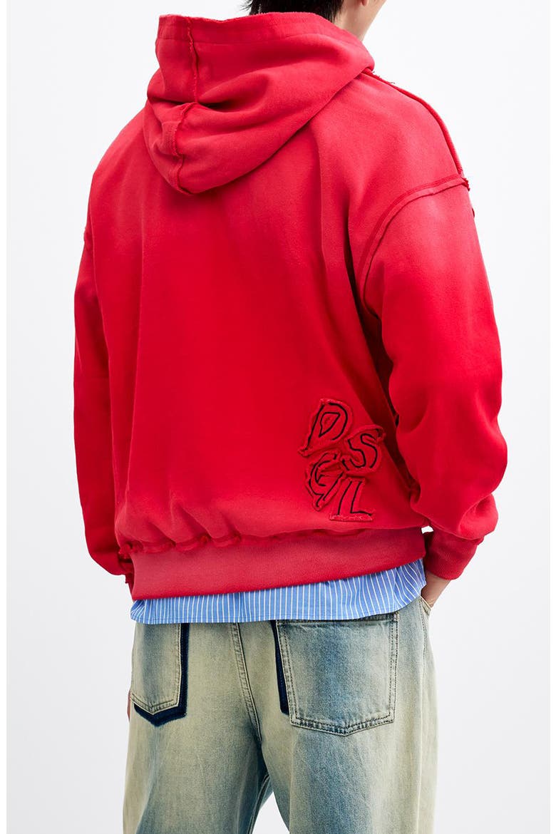 Mickey Mouse Embroidered Cotton Hoodie, Alternate, color, BRIGHT RED