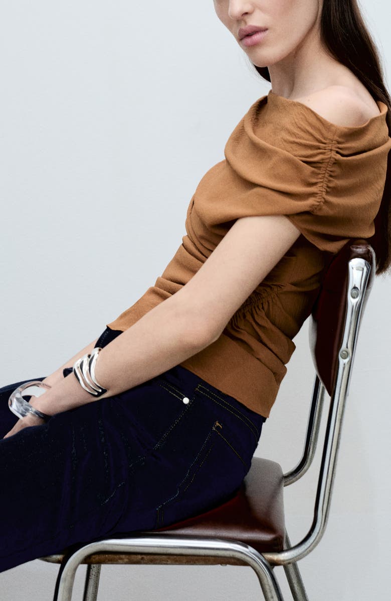 MANGO Asymmetric Off the Shoulder Ruched Top, Alternate, color, 