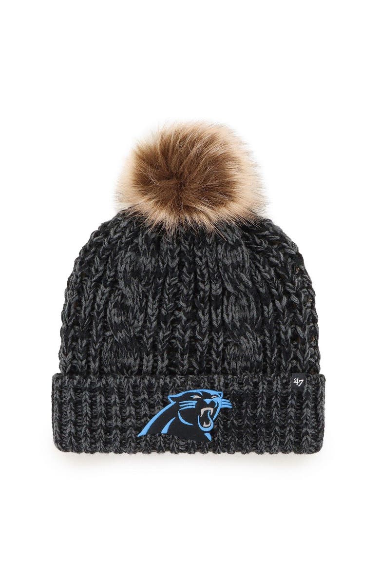 '47 Women's '47 Black Carolina Panthers Logo Meeko Cuffed Knit Hat with Pom, Main, color, Black