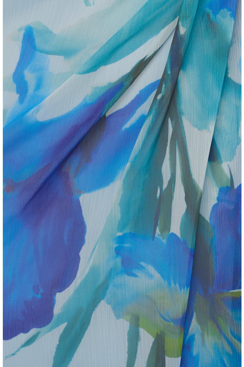 Draped One-Shoulder Chiffon Cocktail Dress, Alternate, color, BLUE MULTI