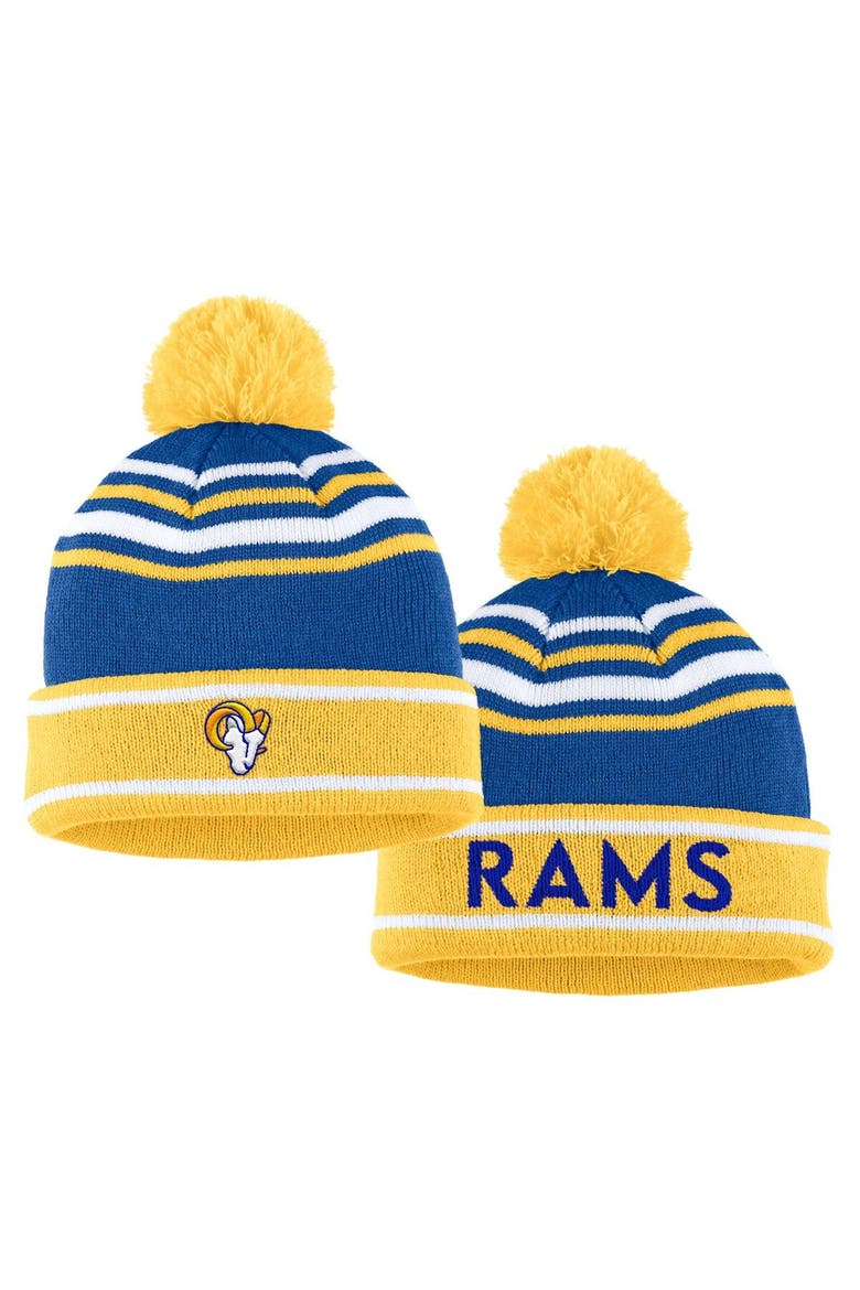 Women's WEAR by Erin Andrews Royal Los Angeles Rams Colorblock Cuffed Knit Hat with Pom and Scarf Set, Alternate, color, Royal