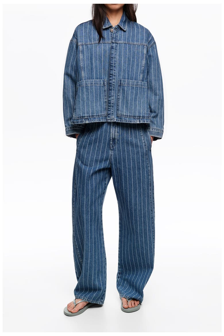 Striped Barrel Jeans With Buckle, Main, color, DENIM BLUE