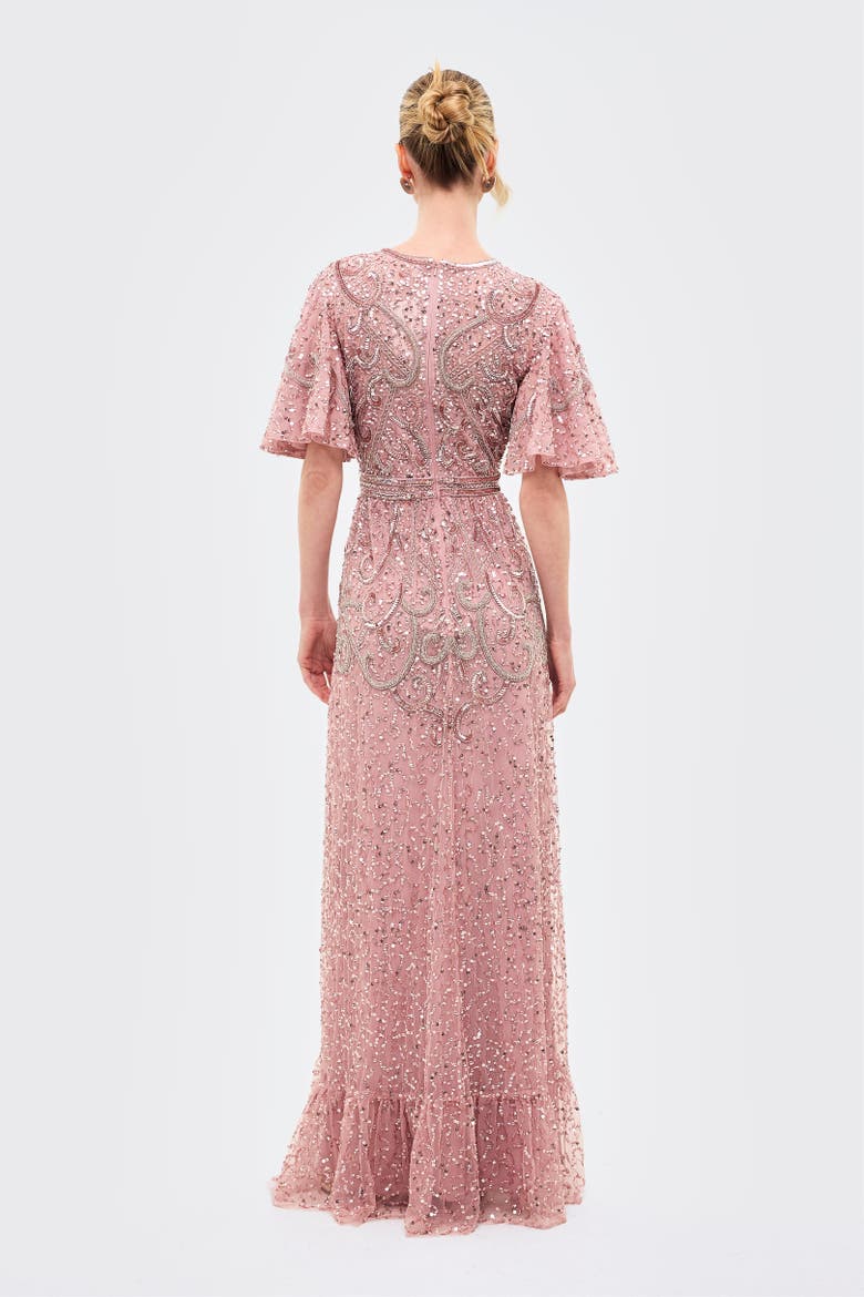 Embellished Sequins Flutter Dress, Alternate, color, FROSTED PINK