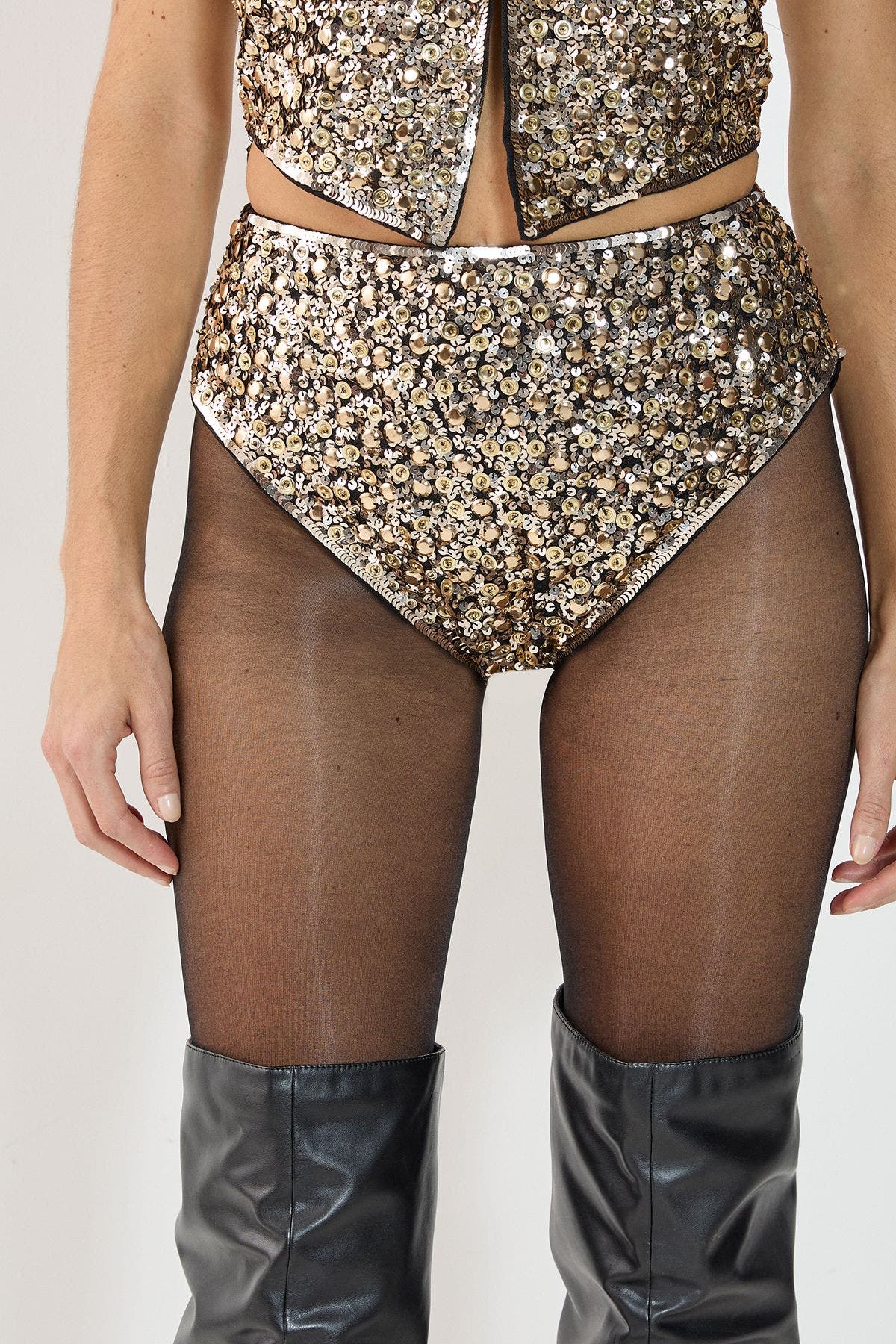 Nasty Gal Cluster Hand Embellished Booty Shorts In Gold