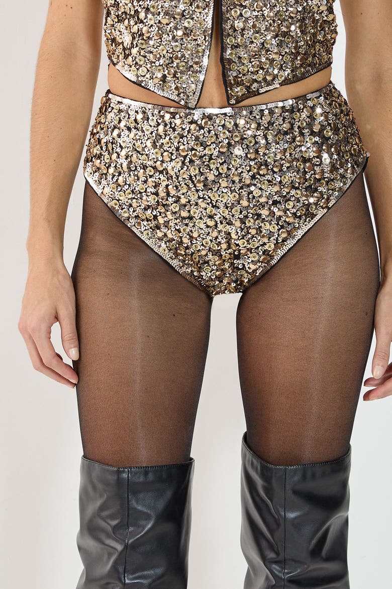 Cluster Hand Embellished Booty Shorts, Main, color, Gold