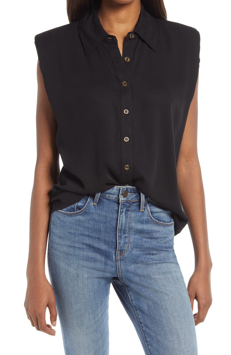Treasure & Bond Shoulder Pad Sleeveless Button-Up Top, Main, color,