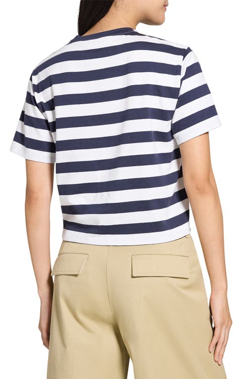 Theory Womens Striped Boxy-fit Pima-cotton T-shirt Navy Multi In Multi