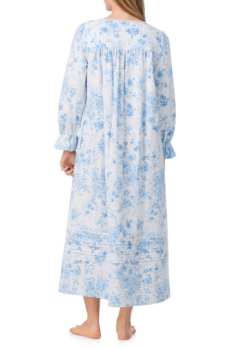 Long Sleeve Cotton Flannel Ballet Nightgown, Alternate, color, WHITE/ BLUE FLOWER