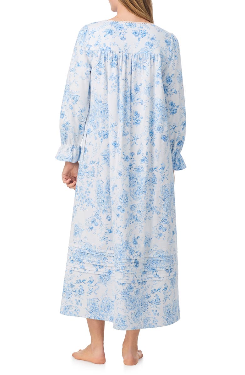 Eileen West Long Sleeve Cotton Flannel Ballet Nightgown, Alternate, color, White/ Blue Flower