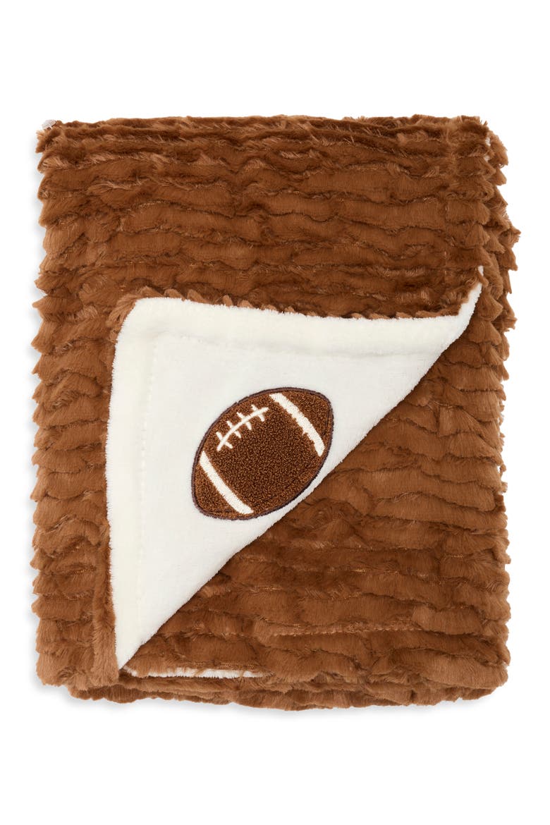 Football Plush Blanket, Main, color, BROWN