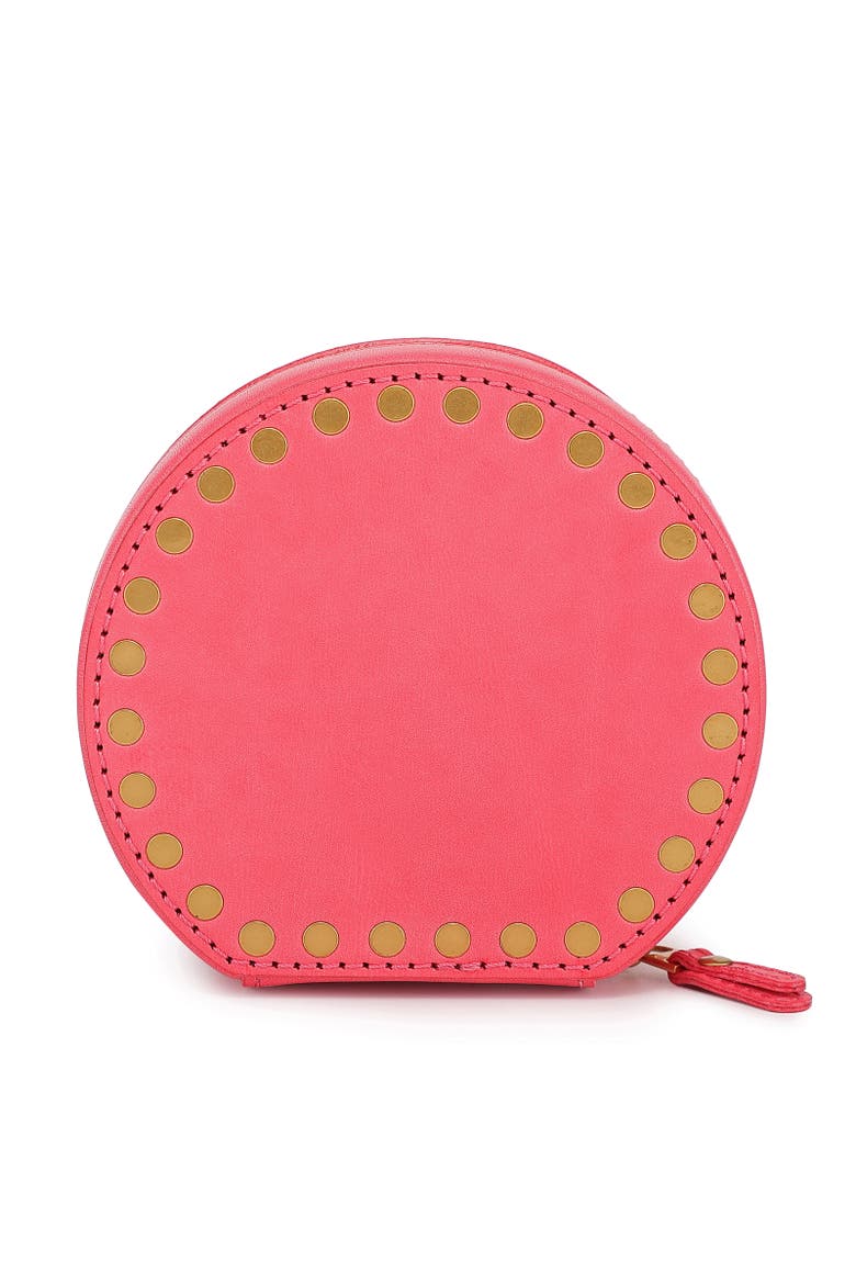 Round Genuine Leather Travel Jewelry Box, Main, color, Pink