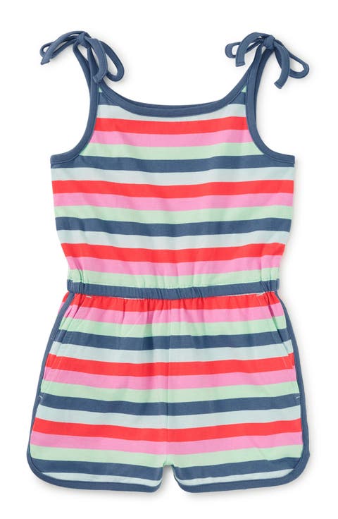 Tie Shoulder Sporty Romper (Toddler, Little Kid & Big Kid)