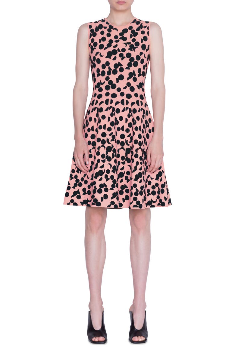 Luna Dot Jacquard Fit & Flare Dress, Main, color, PEACH PINK/ BLACK