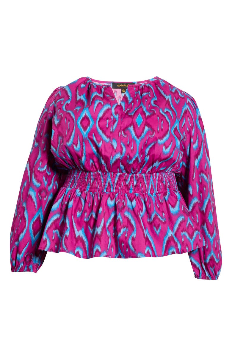 SUGARLIPS Ivani Mirana Smocked Waist Peplum Top, Main, color, Magenta-Blue