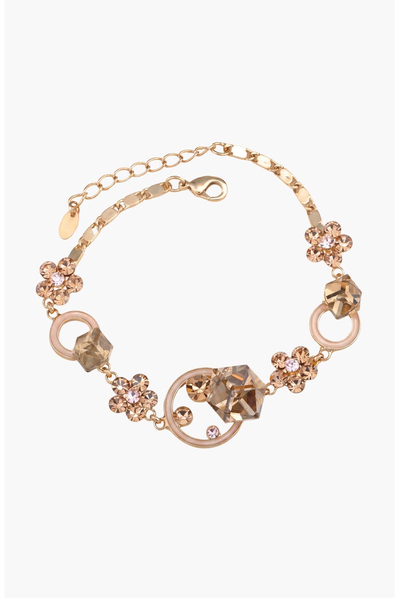 Crystal Daisy Flower Adjustable Bangle Bracelet, Main, color, Gold