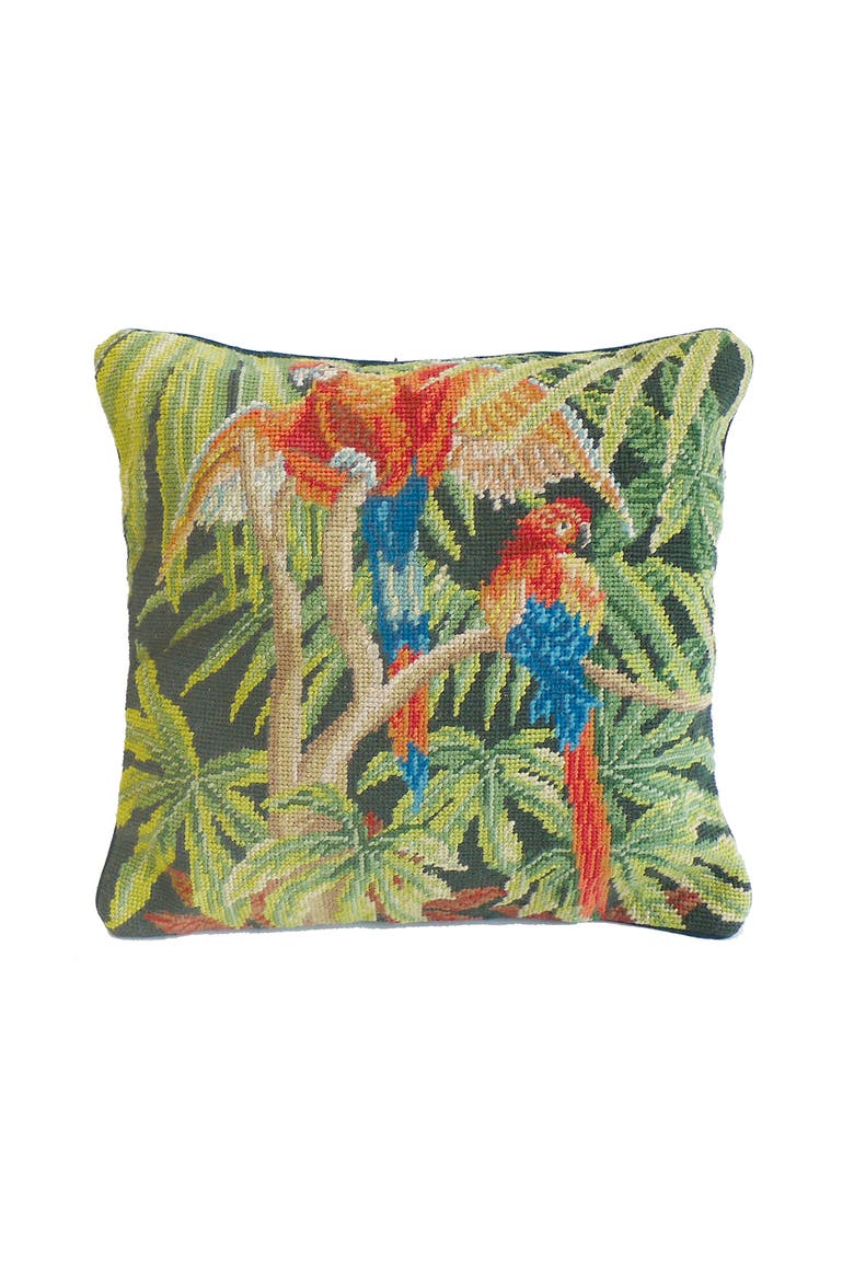 The Jungle Needlepoint Accent Pillow, Main, color, Green