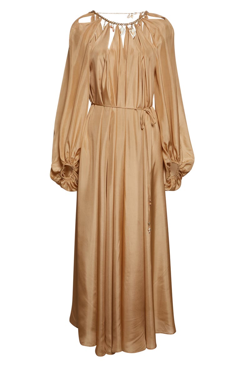 Mahon Long Sleeve Silk Habutae Maxi Dress, Alternate, color, CHAMPAGNE