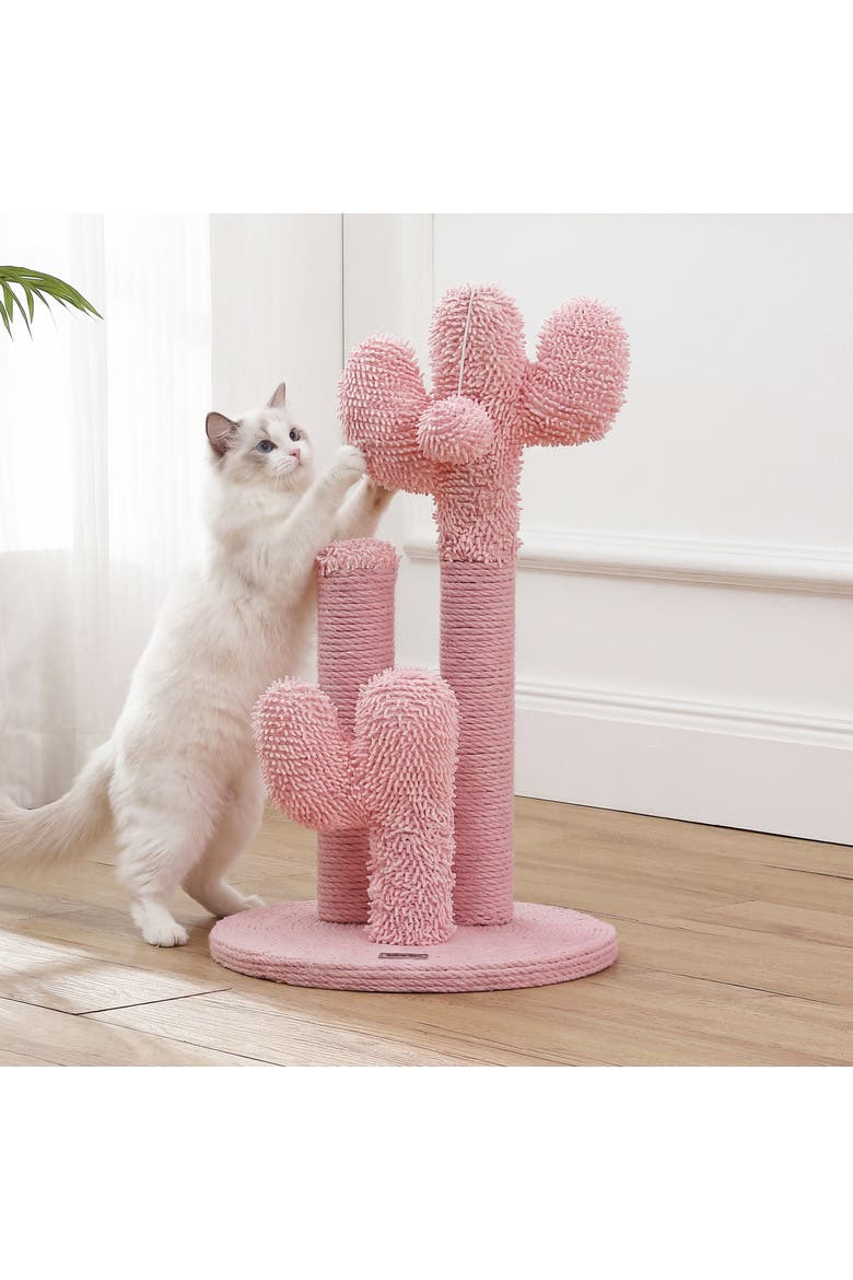 Marfa Modern Jute Triple-Cactus Cat Scratching Post with Fuzzy Toy, Alternate, color, Pink
