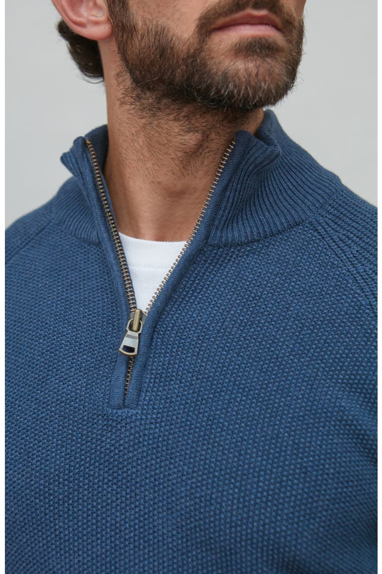 Midweight 100% Cotton Zip Neck Sweater, Alternate, color, Bluemelange