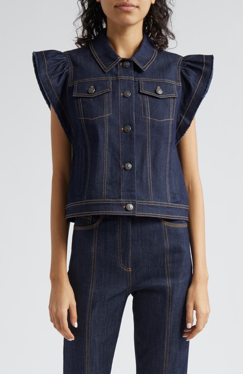 Cinq à Sept Adley Flutter Sleeve Denim Shirt, Main, color,