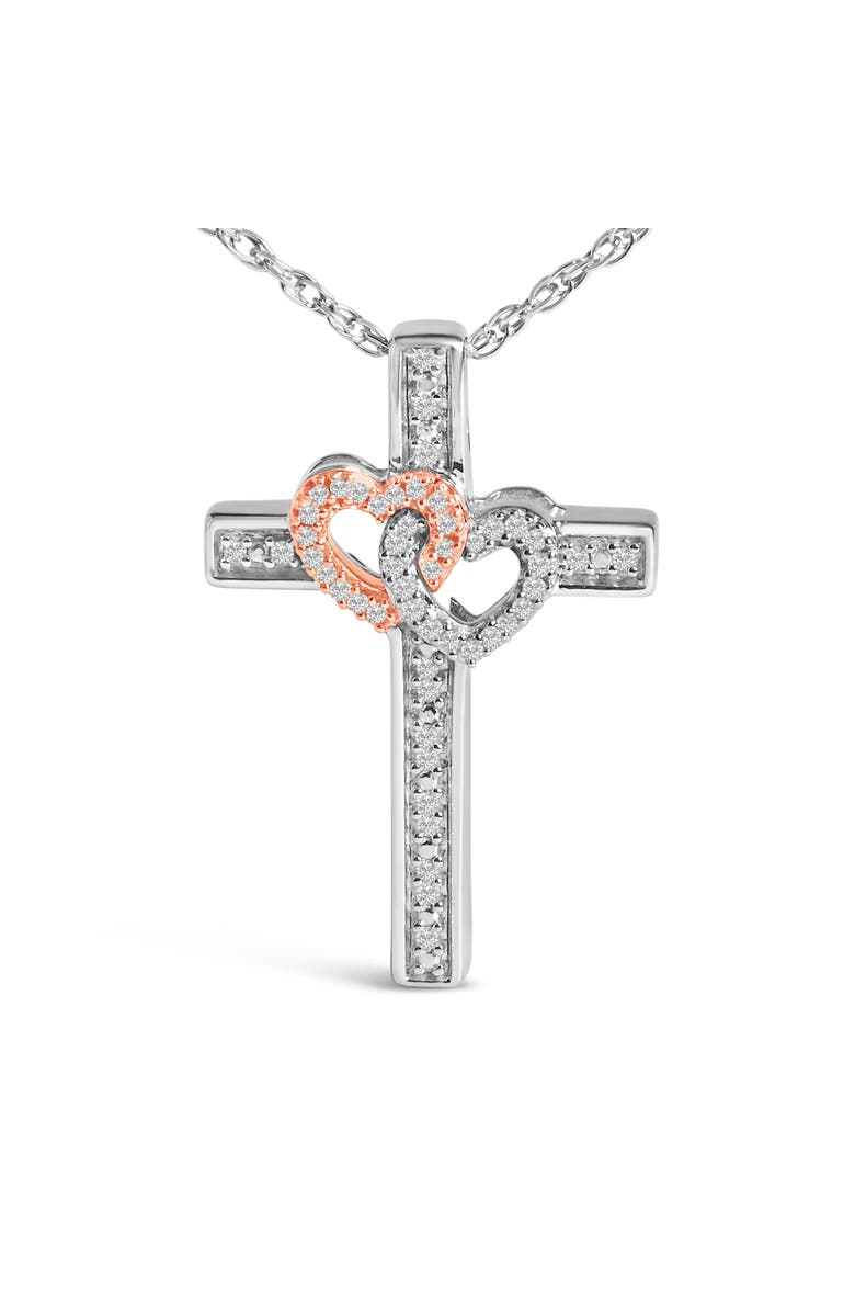 Haus of Brilliance 14K Rose Gold Plated Sterling Silver 1/10 Cttw Diamond Cross & Heart Pendant Necklace, Alternate, color, Silver