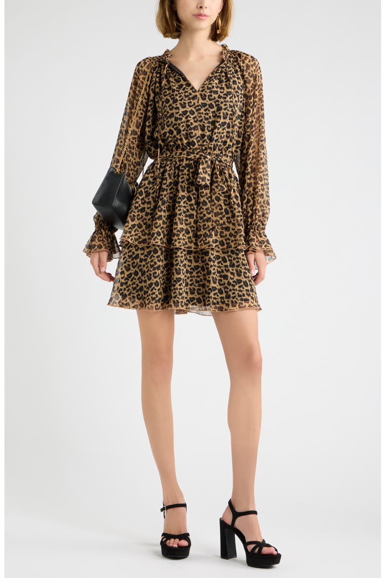 Floral Chiffon Tiered Minidress, Main, color, LEOPARD