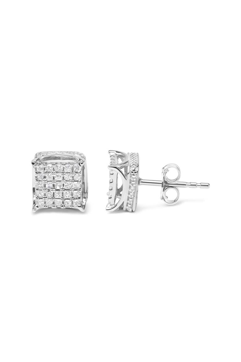10K White Gold 1/2 Ctw Princess Diamond Square Shaped Multi Stone Stud Earrings, Alternate, color, White
