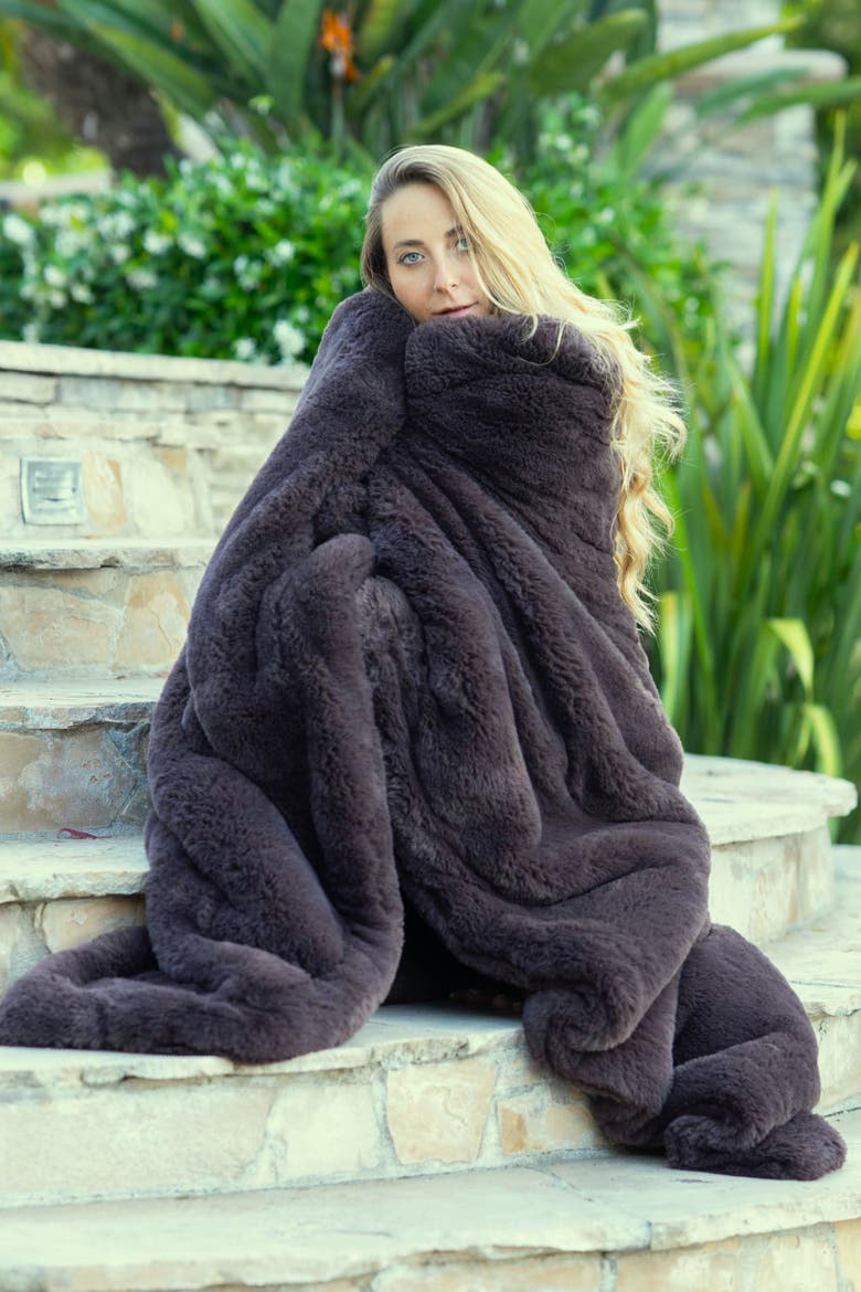 Venice Faux Fur Throw, Alternate, color, Mocha Truffle
