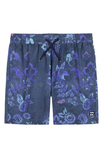 Billabong Kids' Good Times Floral Water Repellent Layback Swim Trunks In Multi