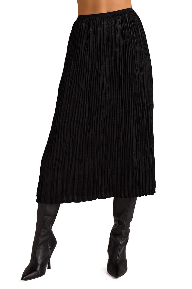 Variegated Pleated Midi Skirt, Main, color, BLACK