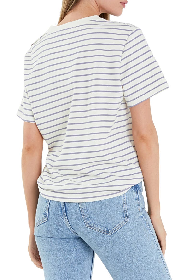 Button Stripe Jersey T-Shirt, Alternate, color, CREAM/ PURPLE