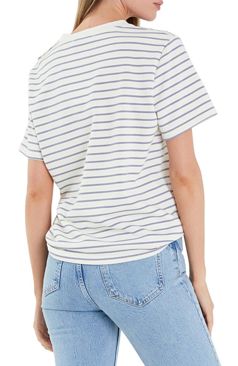 English Factory Button Stripe Jersey T-Shirt, Alternate, color, 