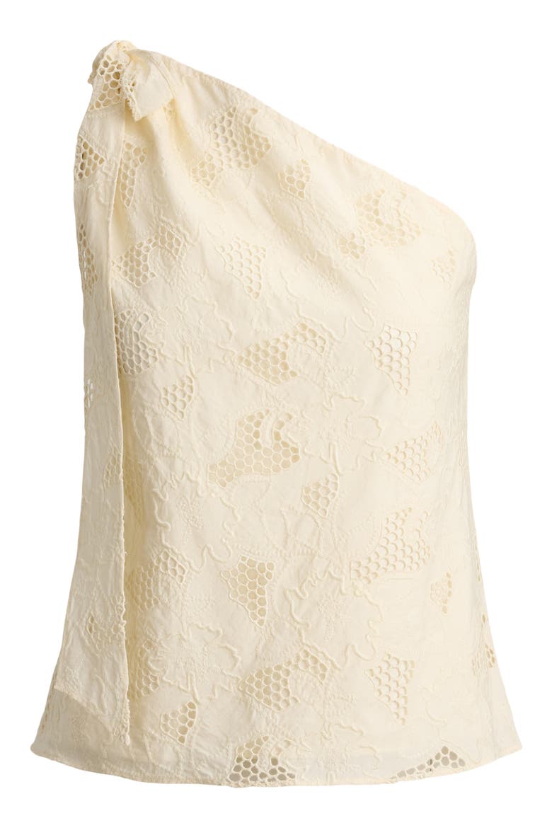 Floral Eyelet Embroidered One Shoulder Cotton Voile Top, Alternate, color, MASCARPONE CREAM