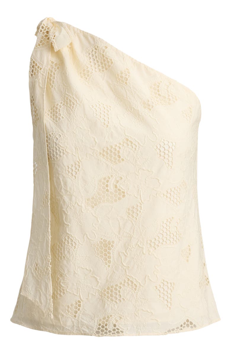 Lauren Ralph Lauren Floral Eyelet Embroidered One Shoulder Cotton Voile Top, Alternate, color, Mascarpone Cream