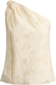 Lauren Ralph Lauren Floral Eyelet Embroidered One Shoulder Cotton Voile Top