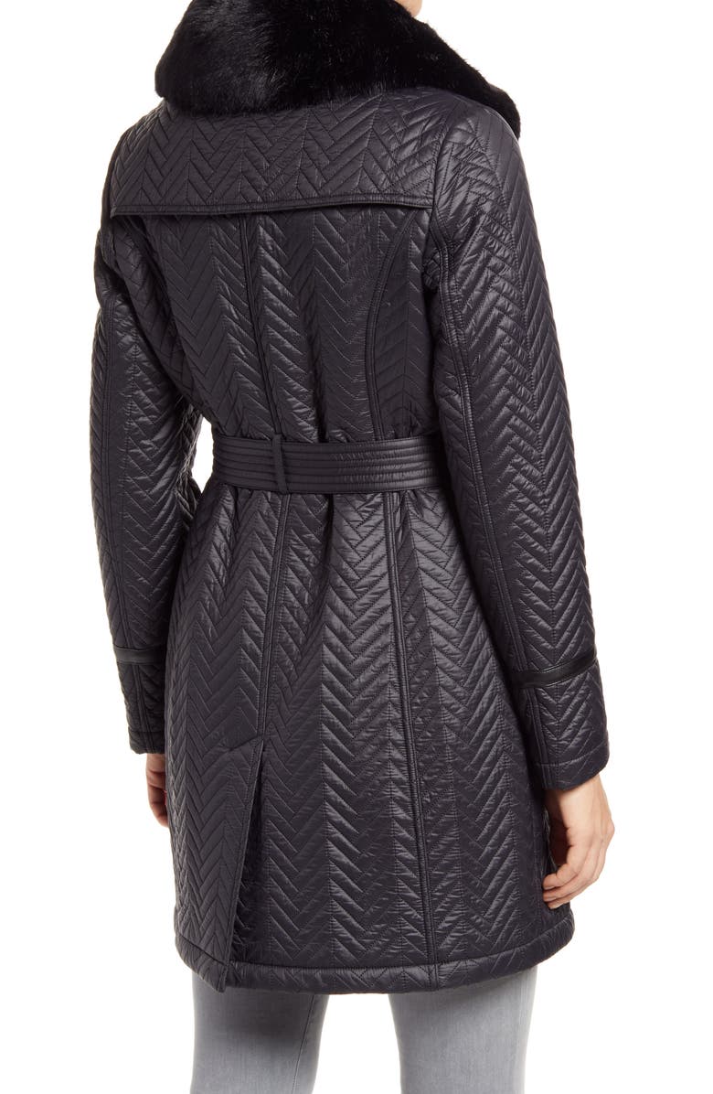 Via Spiga Water Resistant Double Breasted Faux Fux Collar Quilted Coat, Alternate, color,