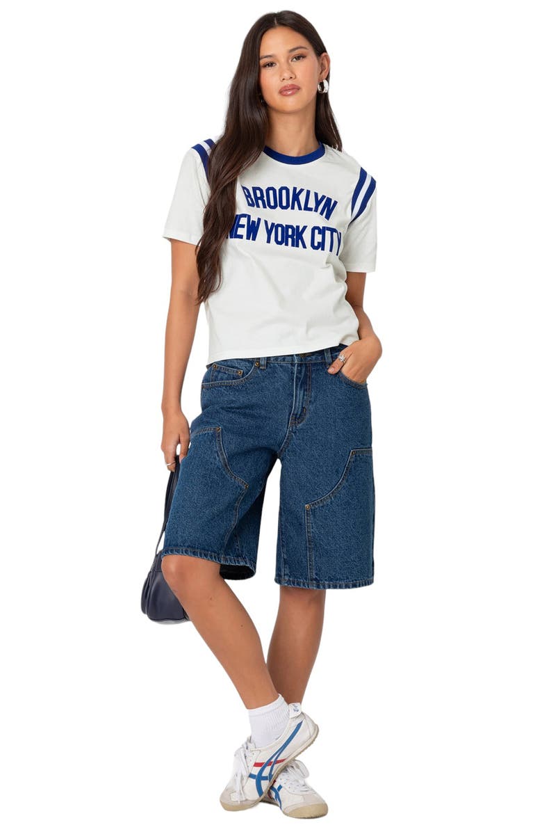 EDIKTED New Yorker Stretch Jersey Graphic T-Shirt, Alternate, color, White