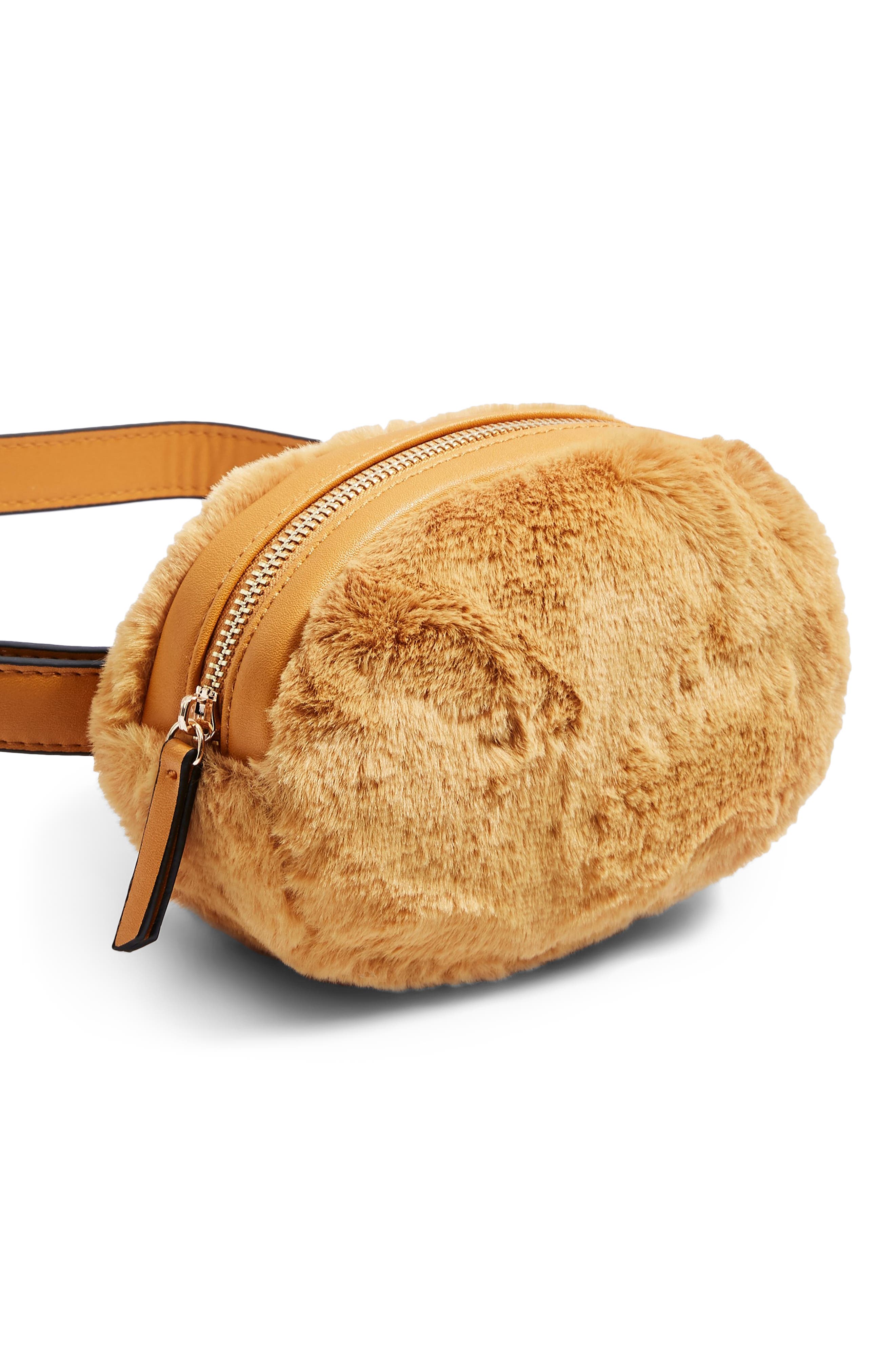 Faux Fur Oval Bumbag, Alternate, color, MUSTARD