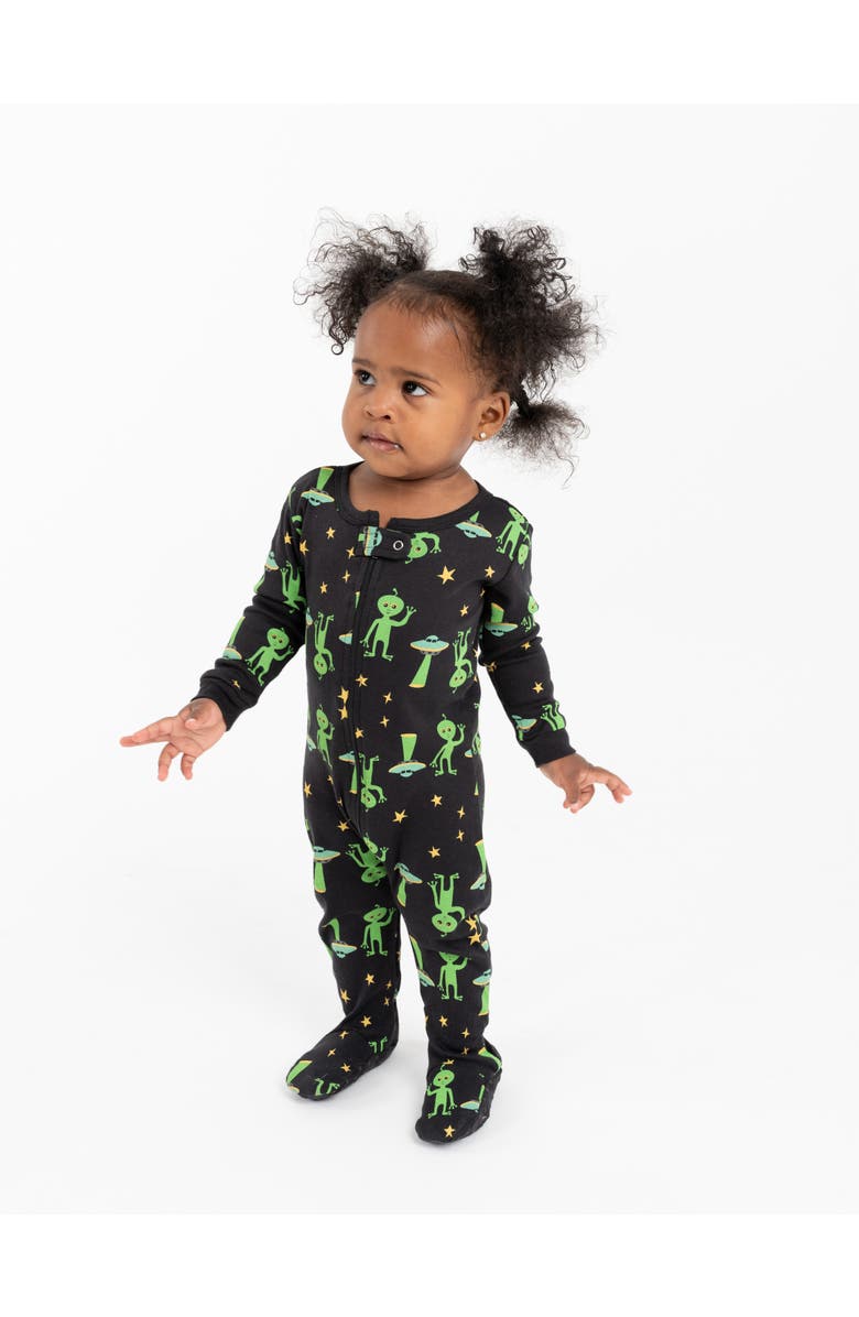 Leveret Footed Cotton Halloween Matching Family Pajamas, Fun Prints, Alternate, color, Alien