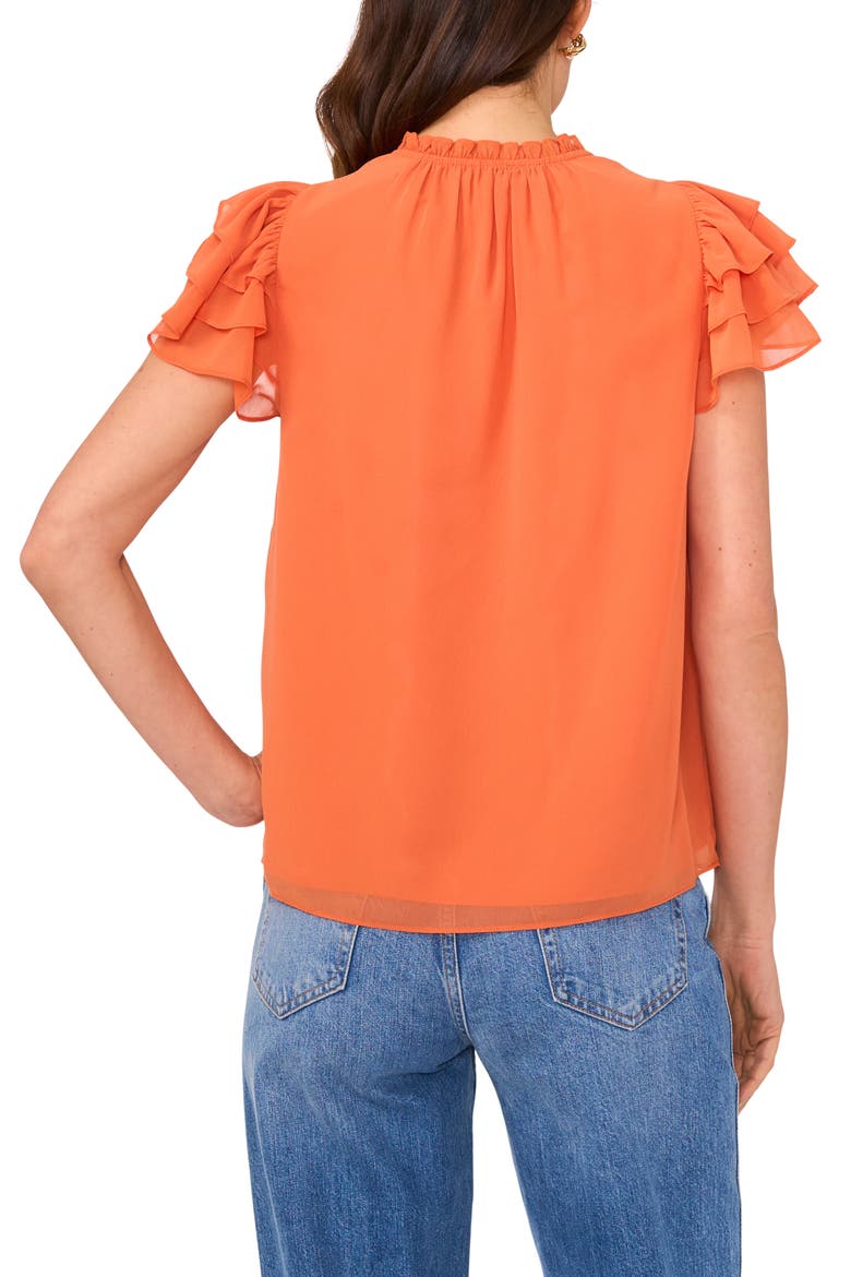 Flutter Sleeve Tie Neck Top, Alternate, color, CLAY SPICE