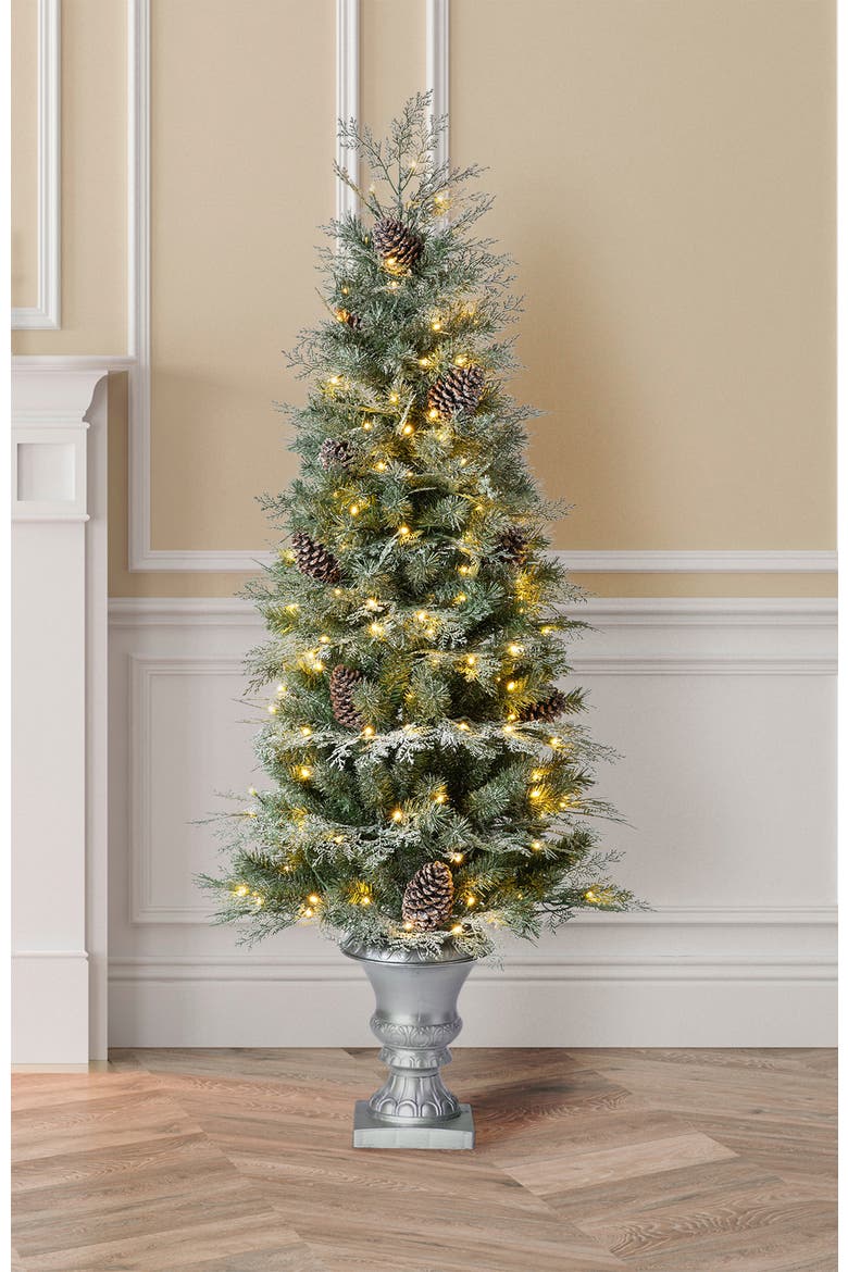 5FT Pre-Lit Pine Artificial Christmas Porch Tree with 180 Warm White Lights, Alternate, color, Green