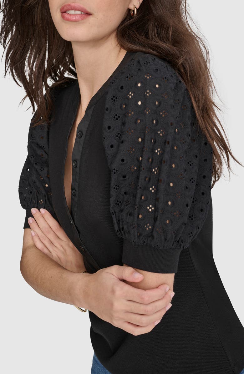 DKNY Jeans Eyelet Sleeve Rib Henley Top, Alternate, color,