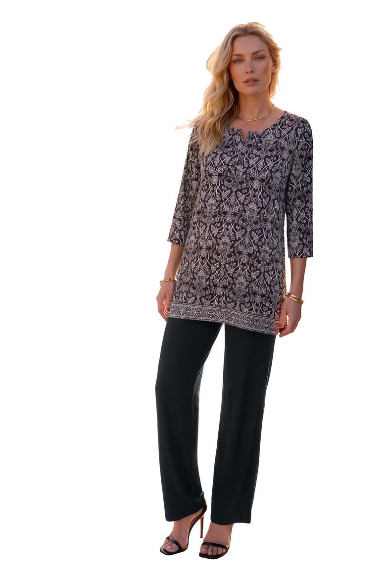 Henley Ultra Drape Tunic, Main, color, BLACK GEO FLORAL BORDER