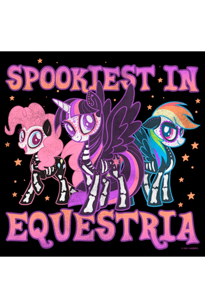 Girl's My Little Pony Halloween Trio Spookiest in Equestria  Graphic T-Shirt, Alternate, color, Black