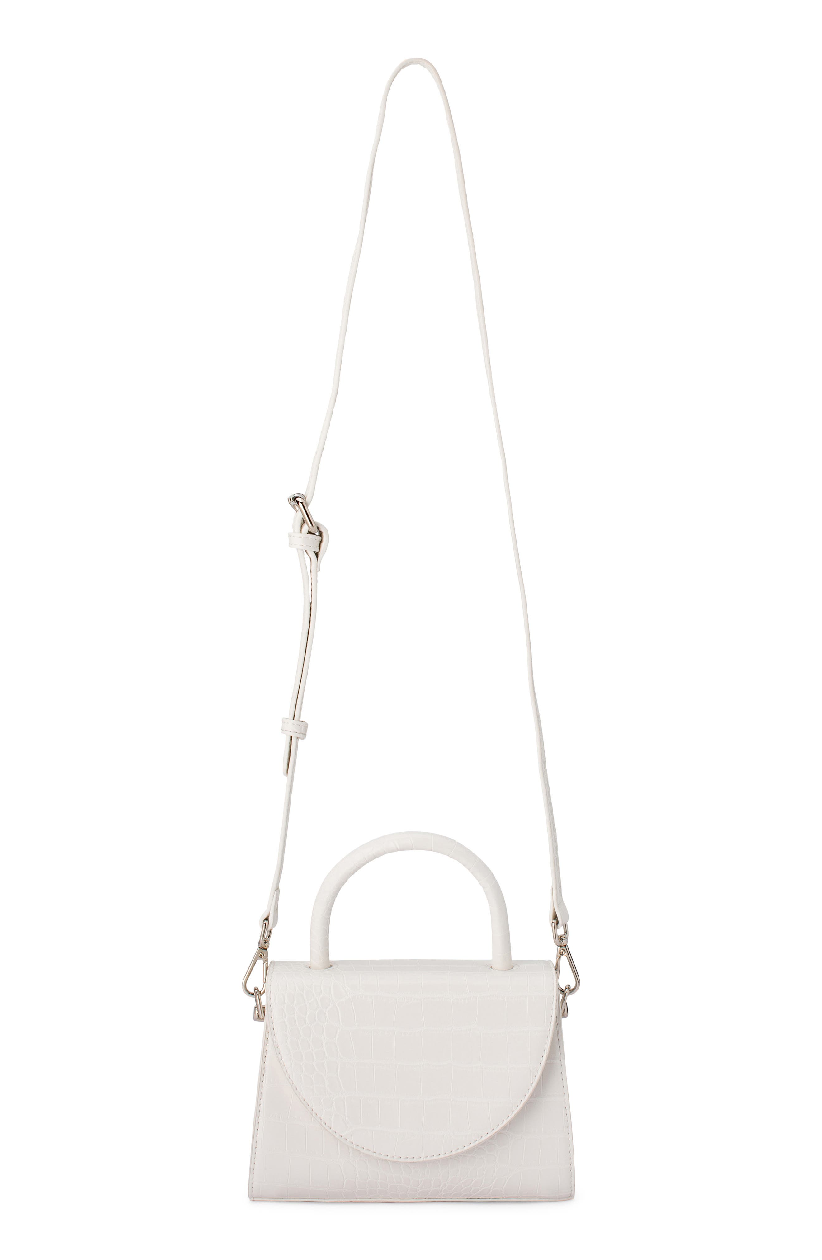 Nadia Croc Embossed Faux Leather Top Handle Bag, Alternate, color, WHITE