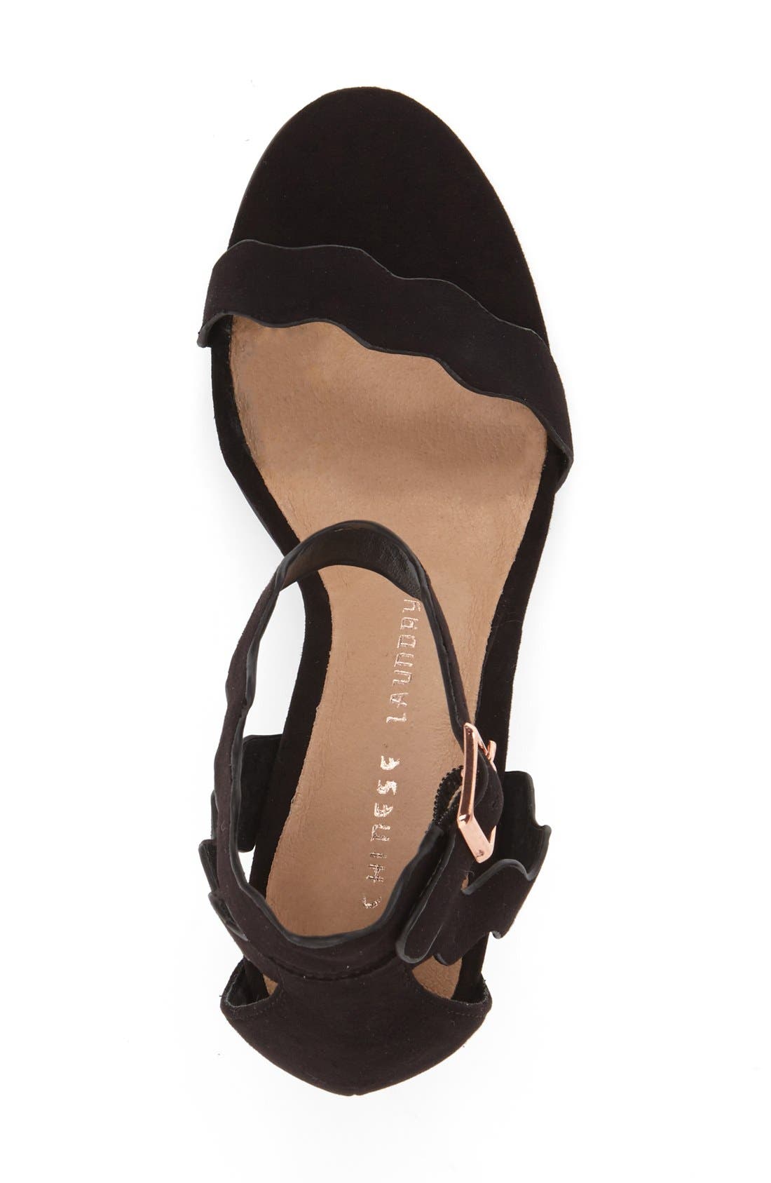 'Rubie' Scalloped Ankle Strap Sandal, Alternate, color, BLACK