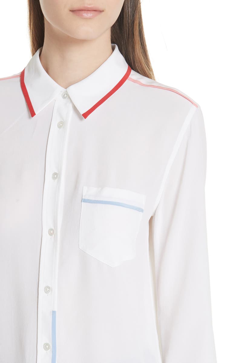 Equipment Stripe Trim Silk Top, Alternate, color,