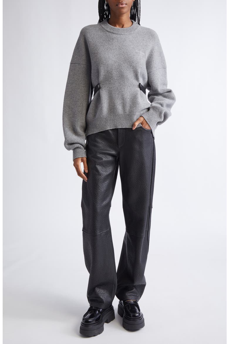Relaxed Wool Blend Sweater with Detachable Leather Tabs, Alternate, color, HEATHER GREY